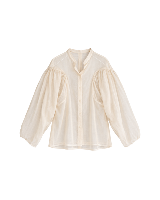 cotton organdy curved gathered shirt - peach