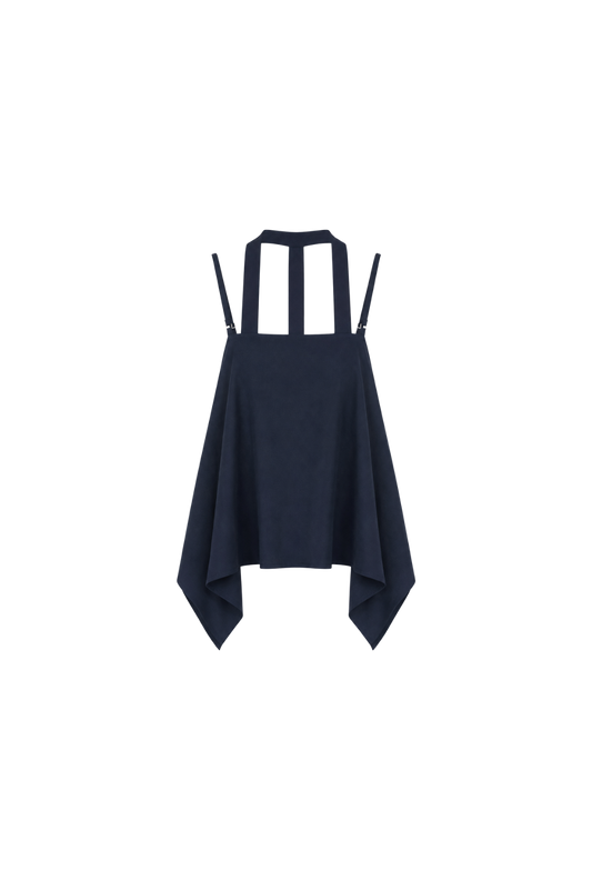 square-cut tie-strap top - navy （in-stock)