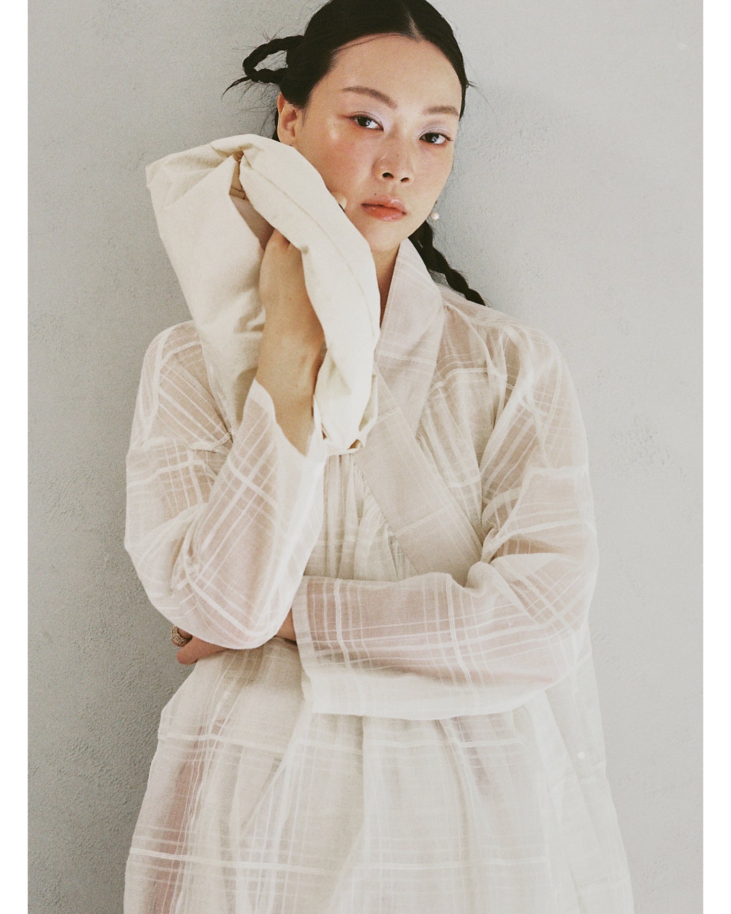 sheer cotton checked mandarin long cover