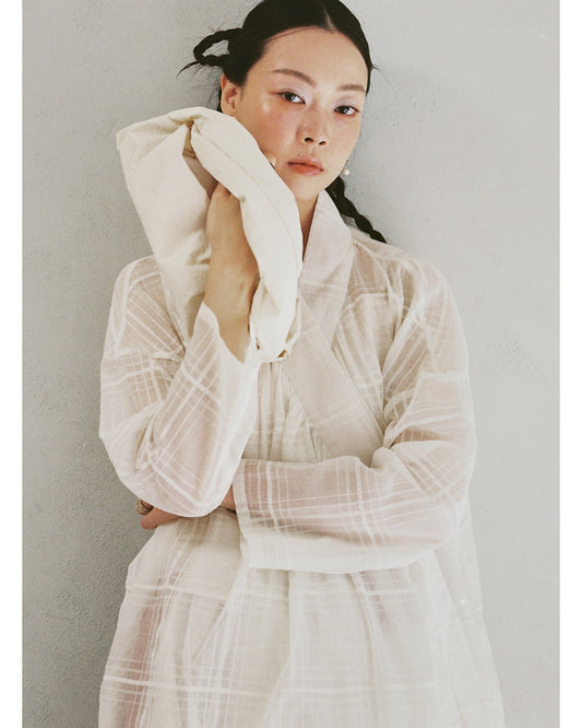 sheer cotton checked mandarin long cover