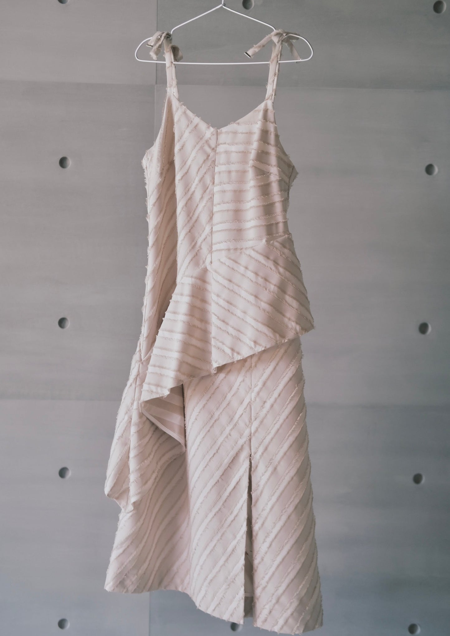 asymmetric cut stripe jacquard dress