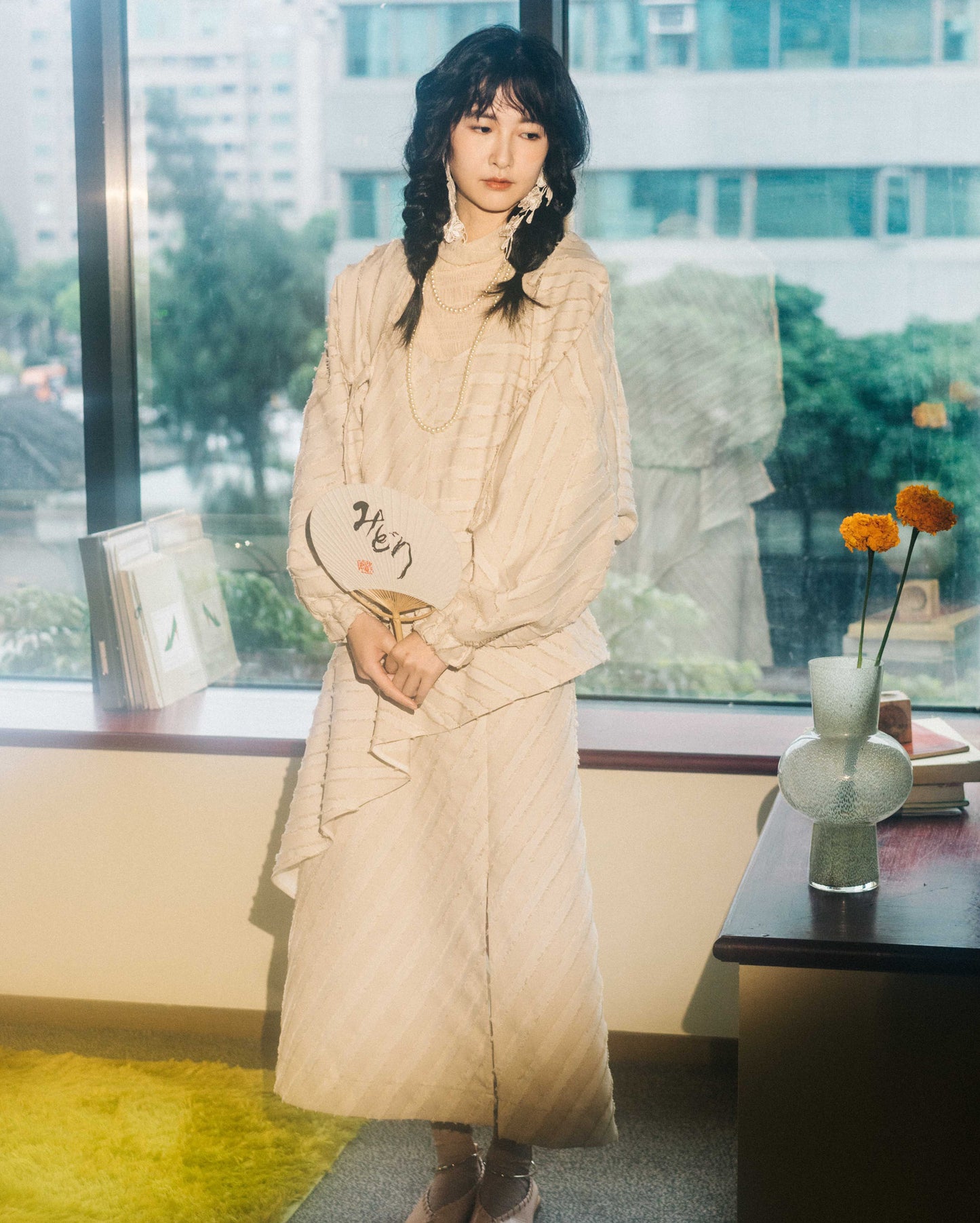 asymmetric cut stripe jacquard dress (in-stock)