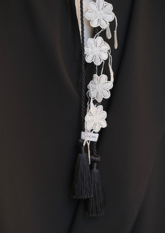 lace flower with tassels necklace  - black with white flower